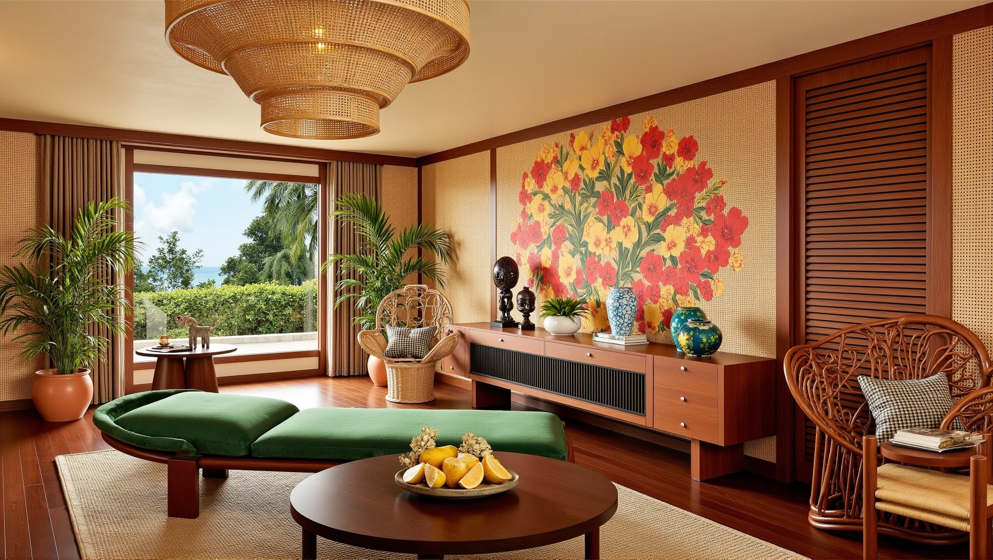 with Tropical Rattan Style Dwelling Living room 2