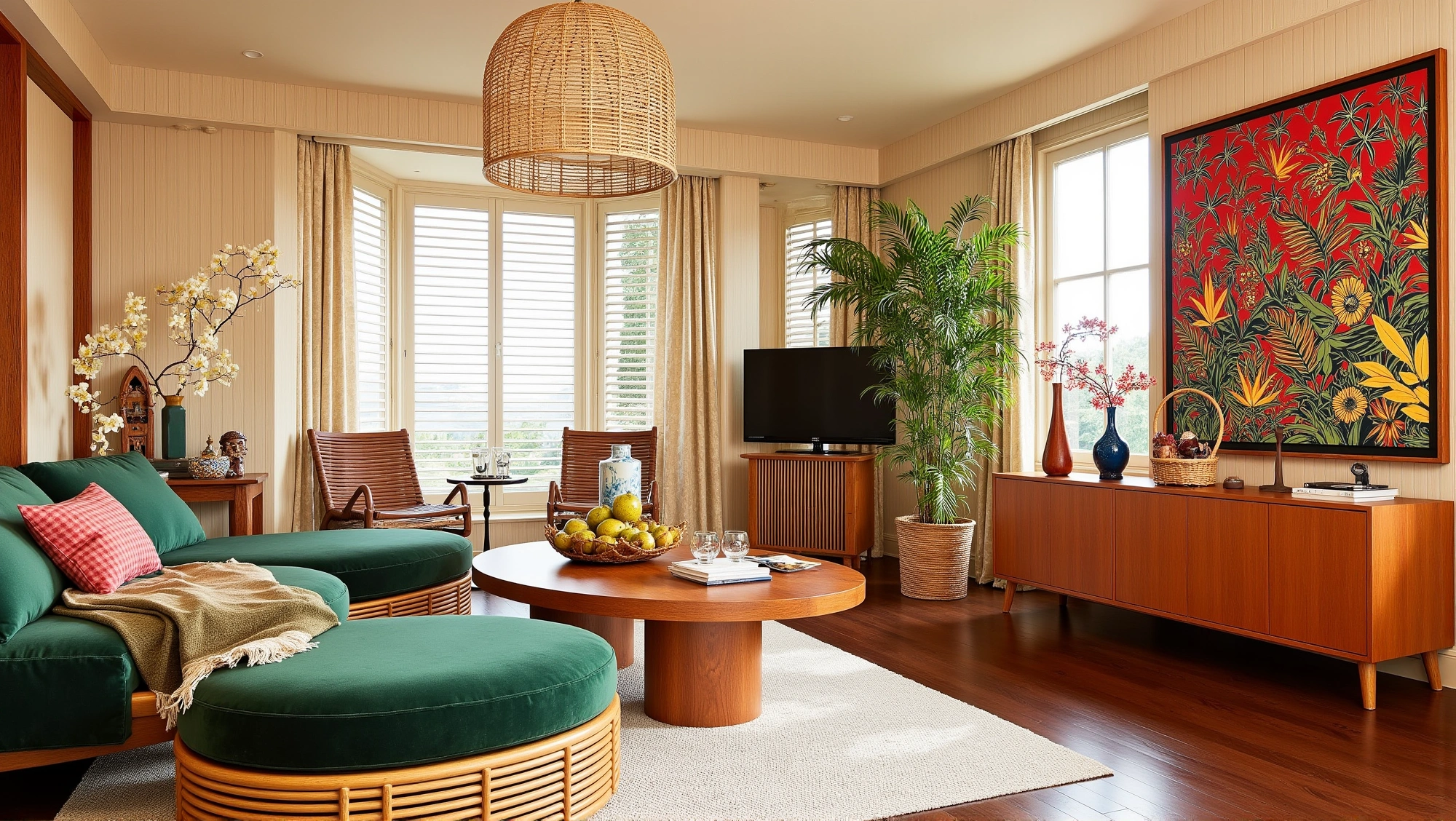 with Tropical Rattan Style Dwelling Living room 4