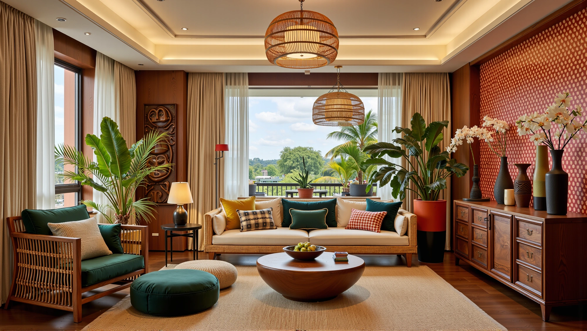 with Tropical Rattan Style Dwelling Living room 5