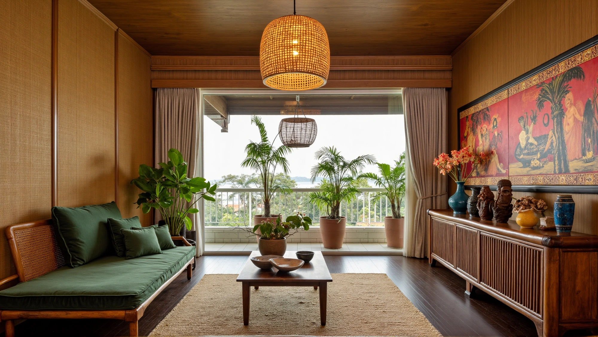 with Tropical Rattan Style Dwelling Living room 10