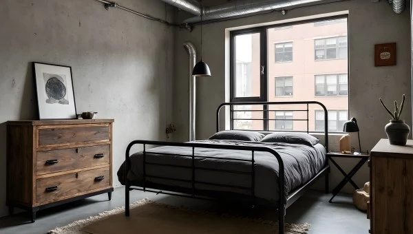 Cold Texture and Warm Wood Tone bedroom