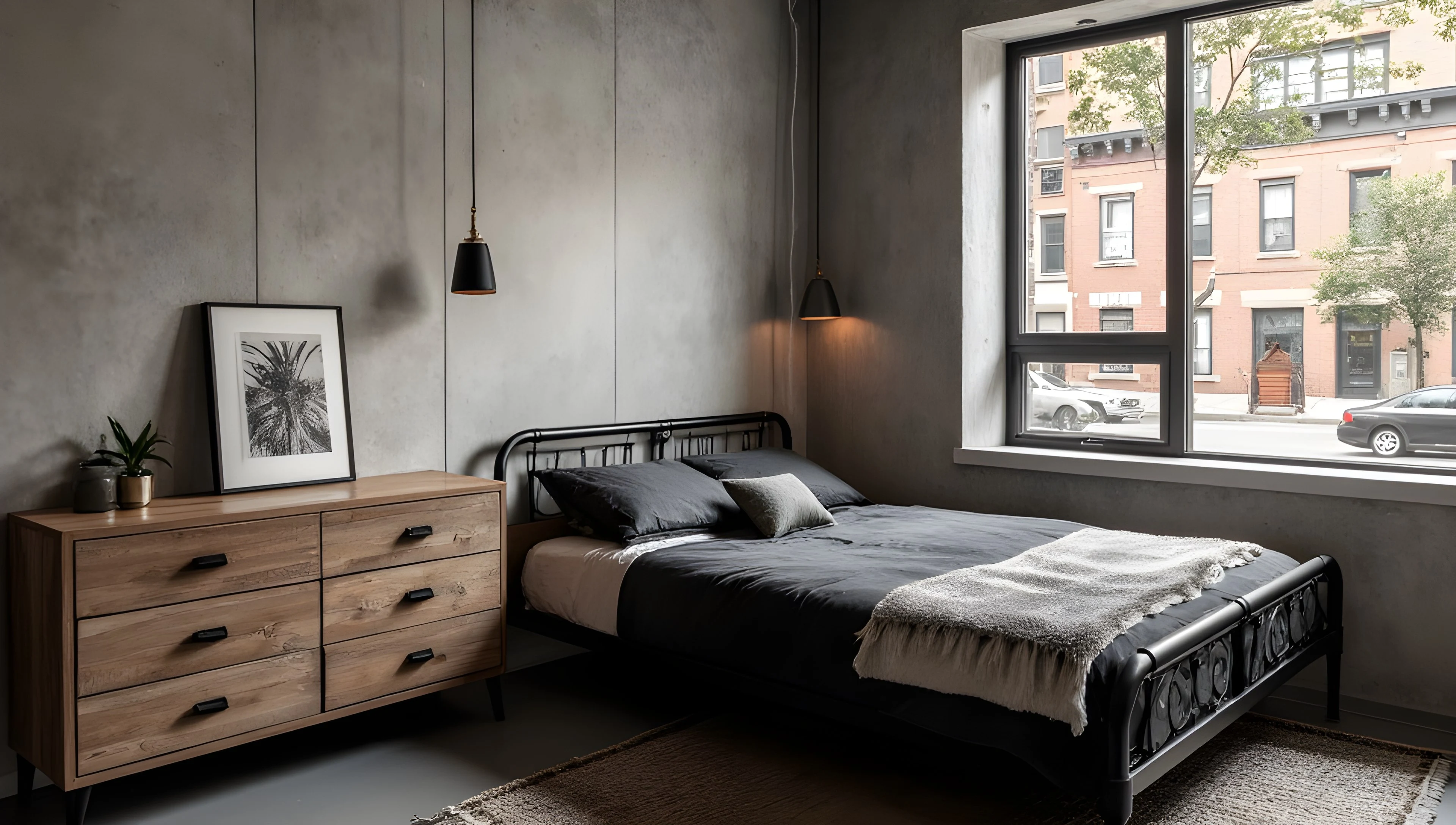 Cold Texture and Warm Wood Tone Bedroom 2