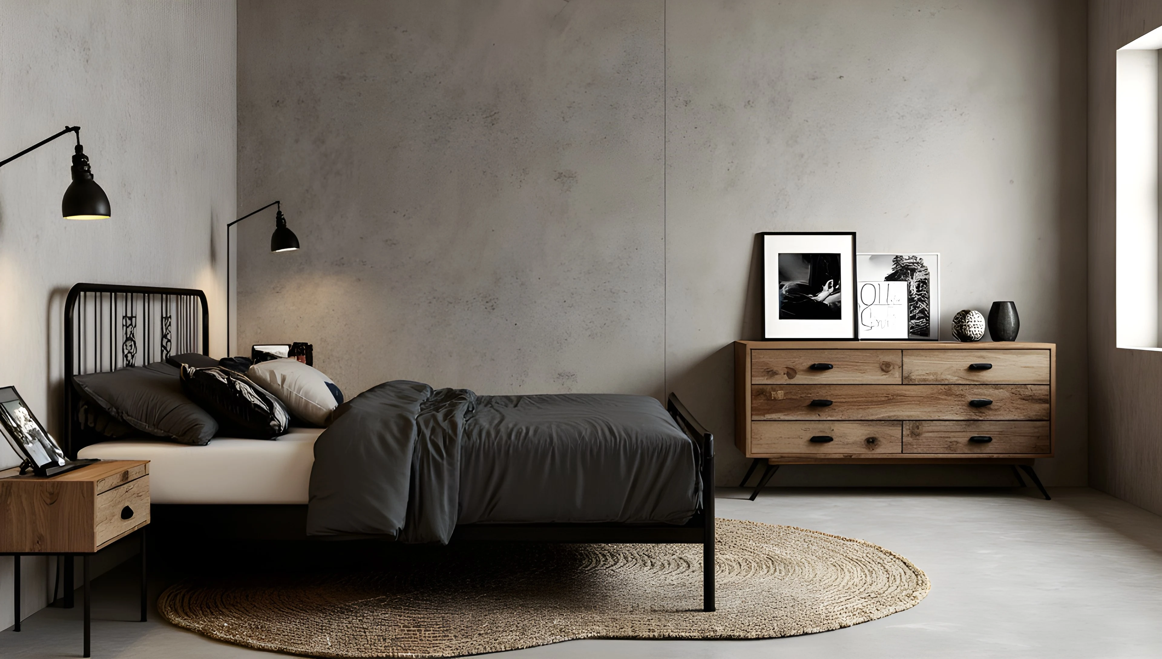 Cold Texture and Warm Wood Tone Bedroom 3