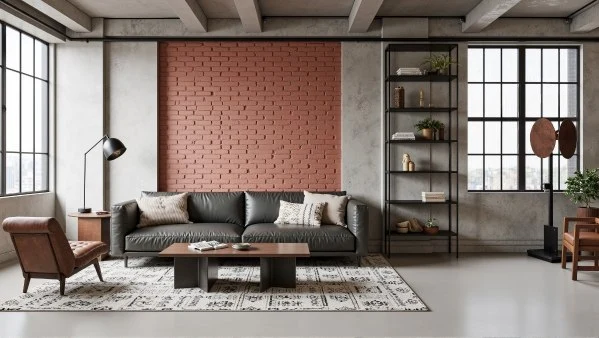 Retro Symphony of Rough Bricks and Warm Leather living-room