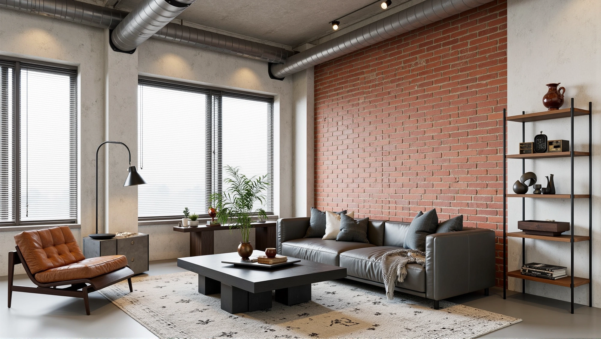 Retro Symphony of Rough Bricks and Warm Leather Living room 3