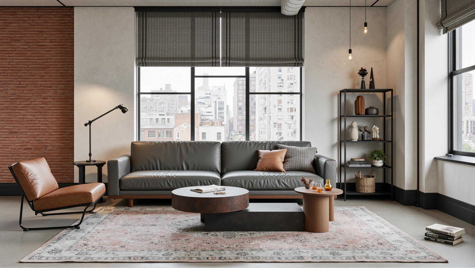 Retro Symphony of Rough Bricks and Warm Leather Living room 4