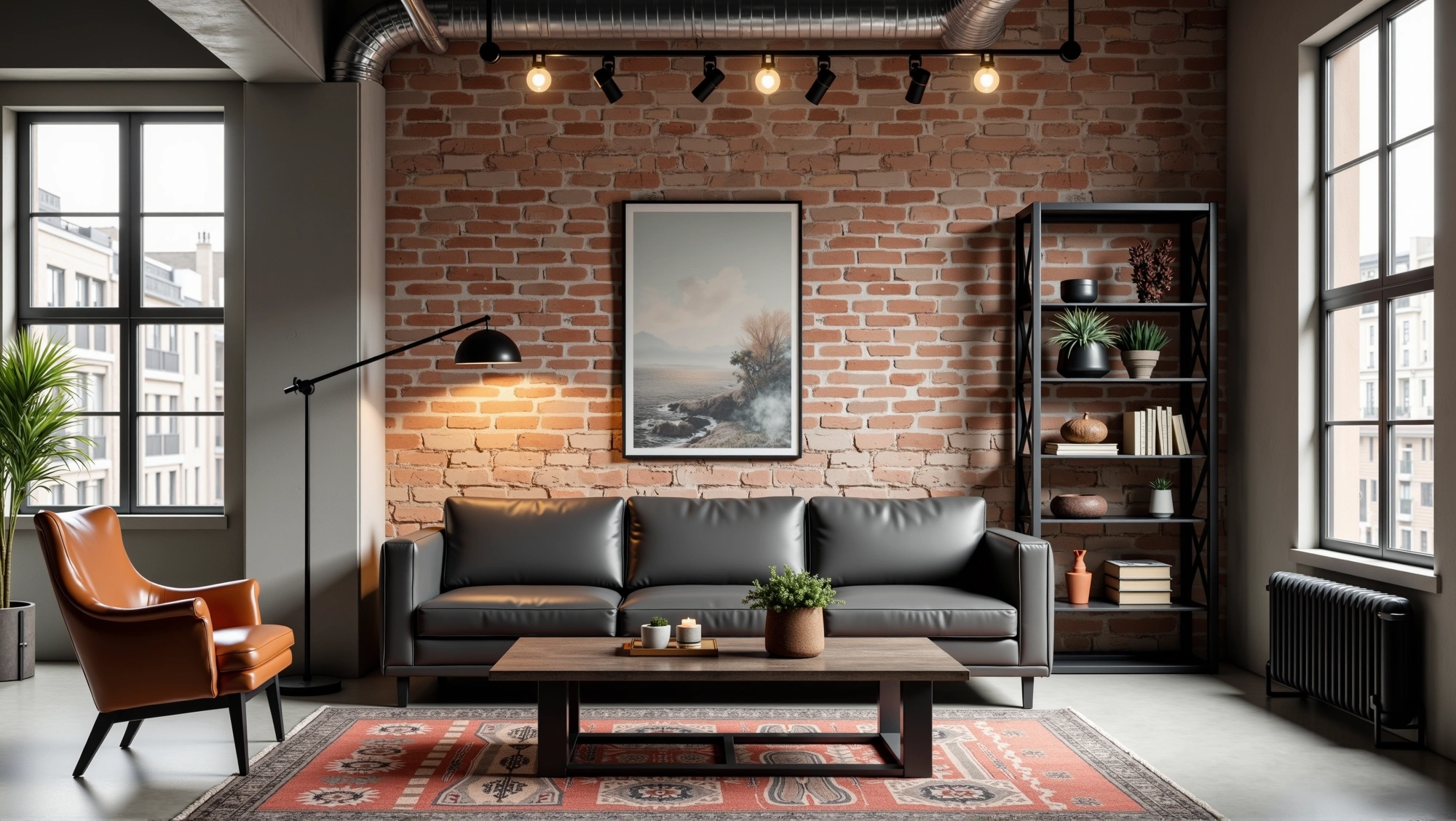 Retro Symphony of Rough Bricks and Warm Leather Living room 5