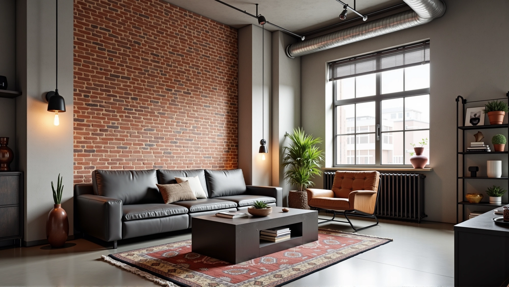 Retro Symphony of Rough Bricks and Warm Leather Living room 6