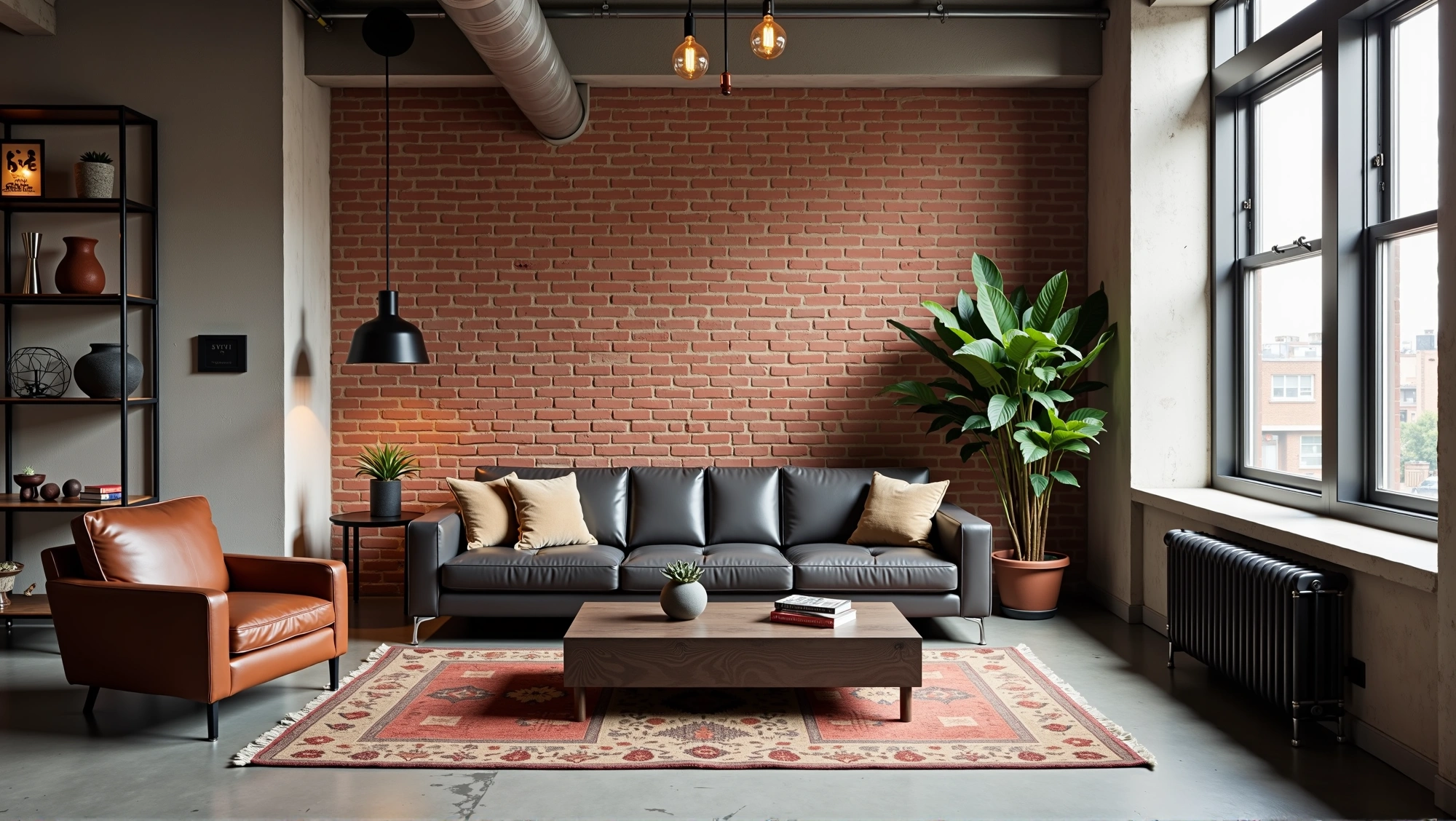 Retro Symphony of Rough Bricks and Warm Leather Living room 8