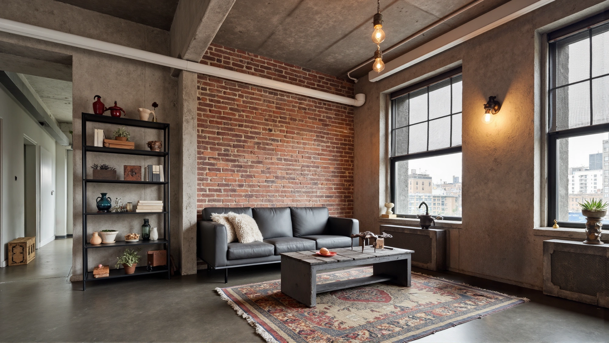 Retro Symphony of Rough Bricks and Warm Leather Living room 9