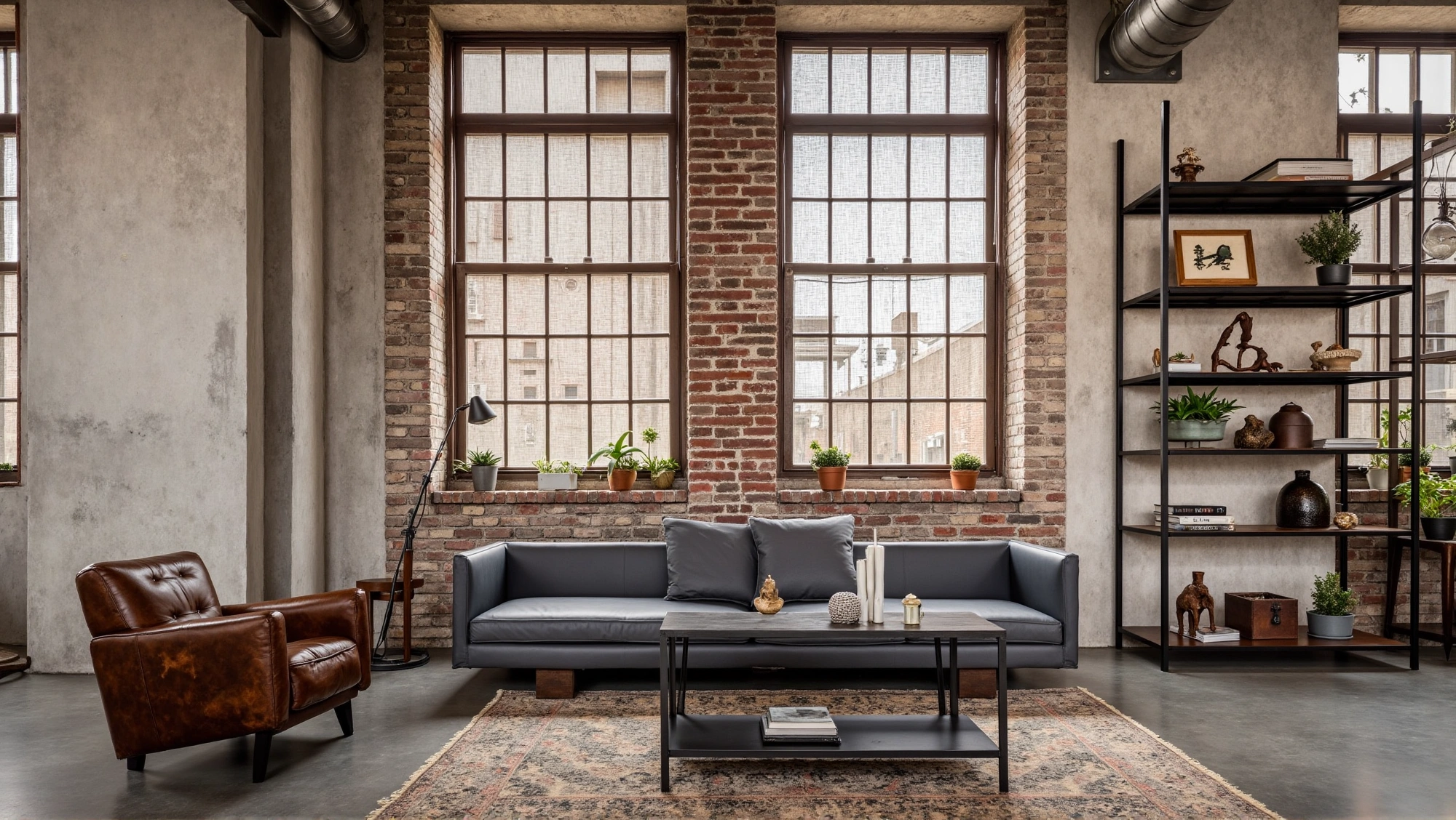 Retro Symphony of Rough Bricks and Warm Leather Living room 2