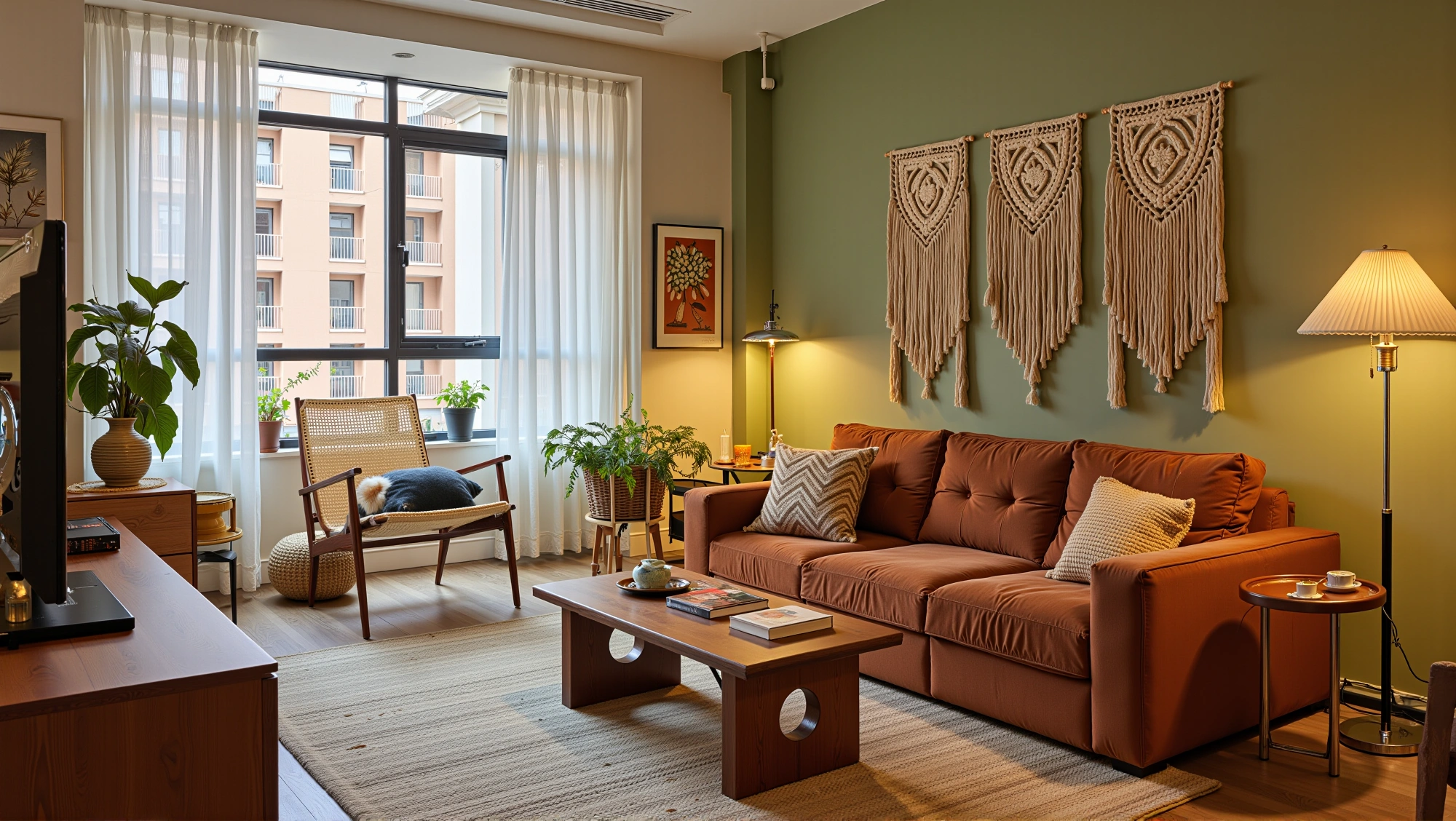 Years of Warmth in Brown and Green Plants Living room 5