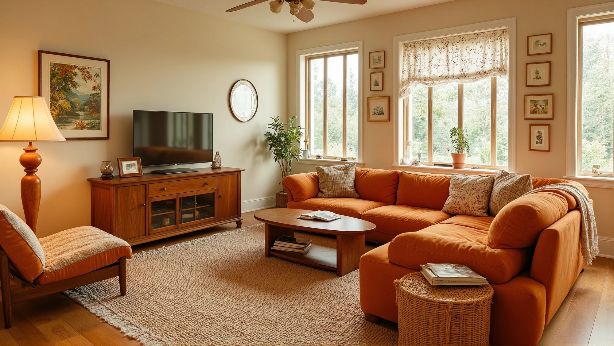 Years of Warmth in Brown and Green Plants Living room 3