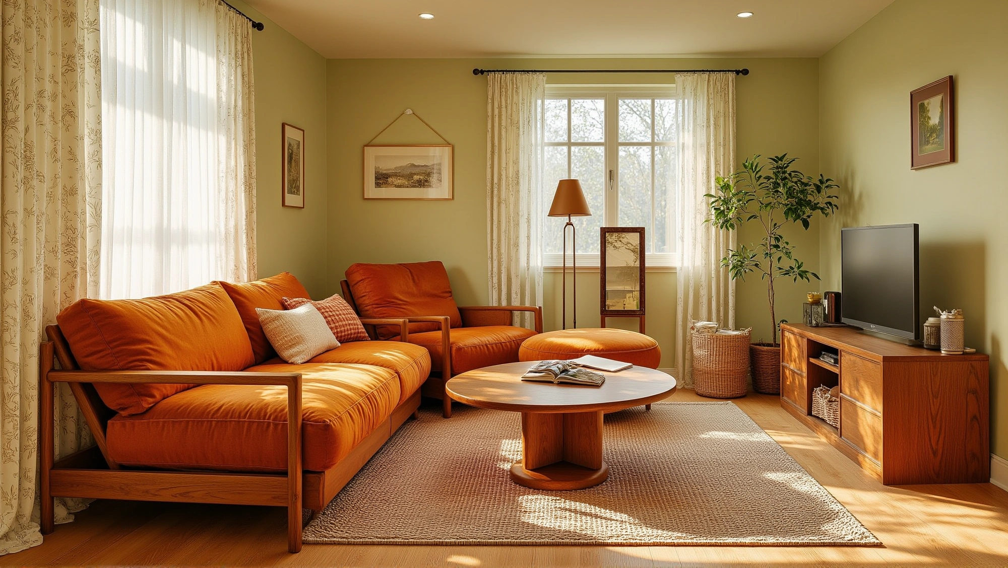 Years of Warmth in Brown and Green Plants Living room 4