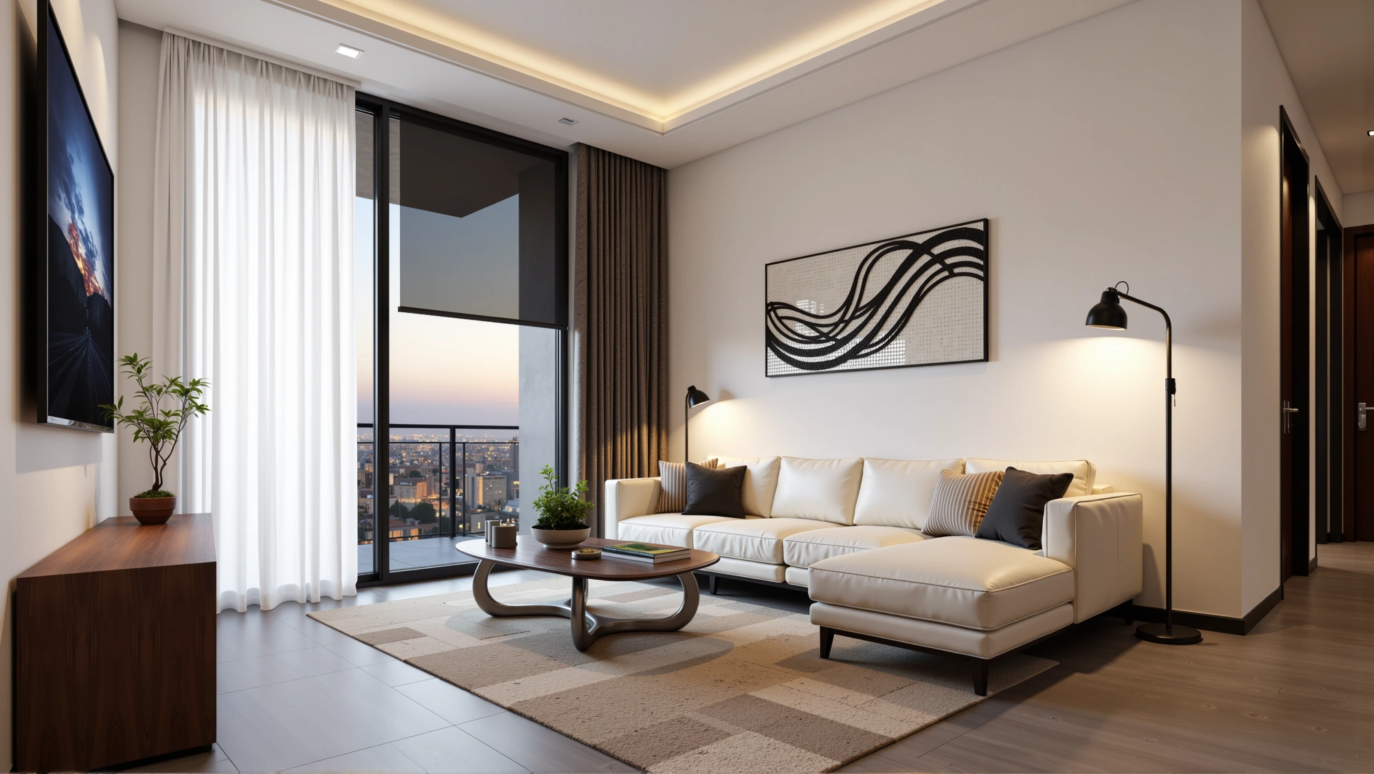 A Minimalist Symphony of Urban Texture and Comfort Living room 1