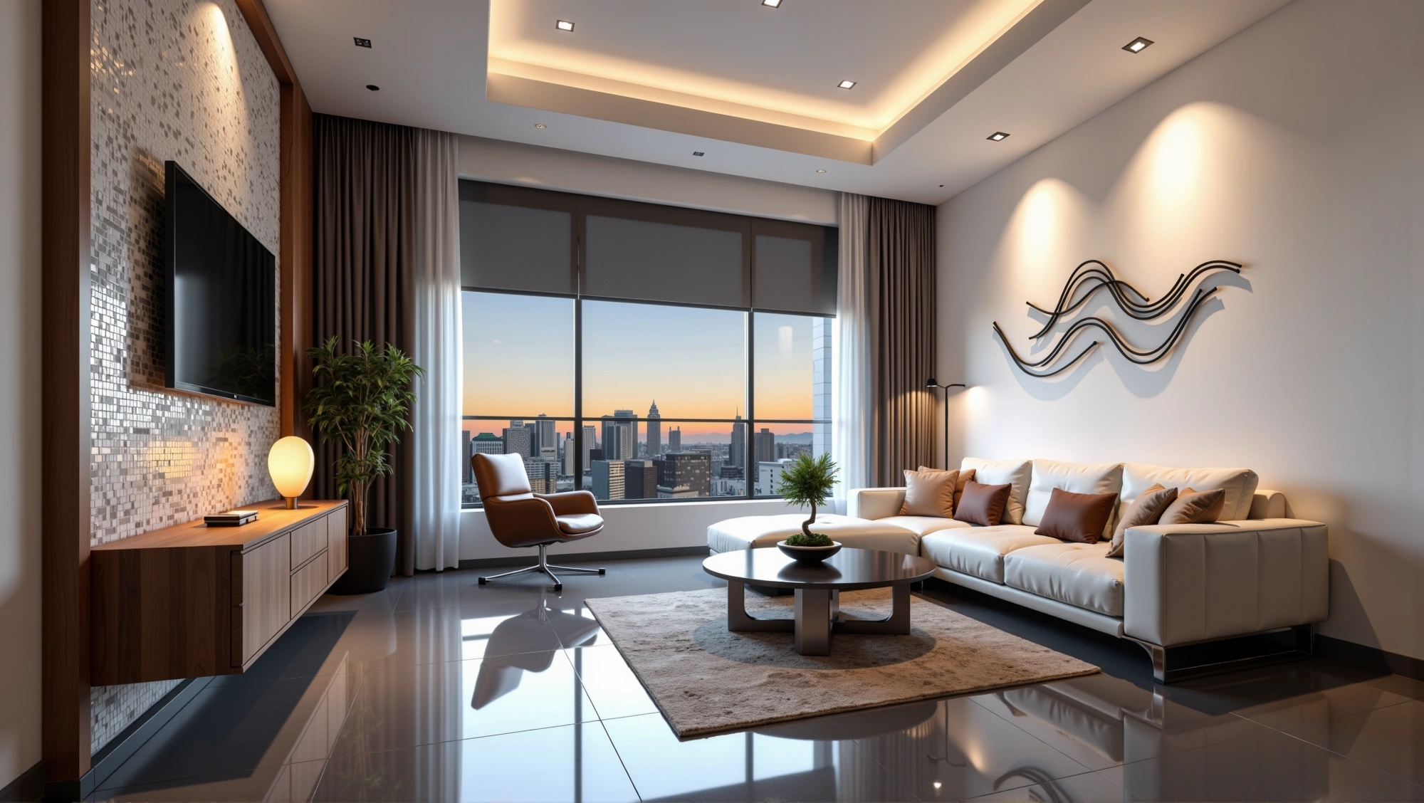 A Minimalist Symphony of Urban Texture and Comfort Living room 2