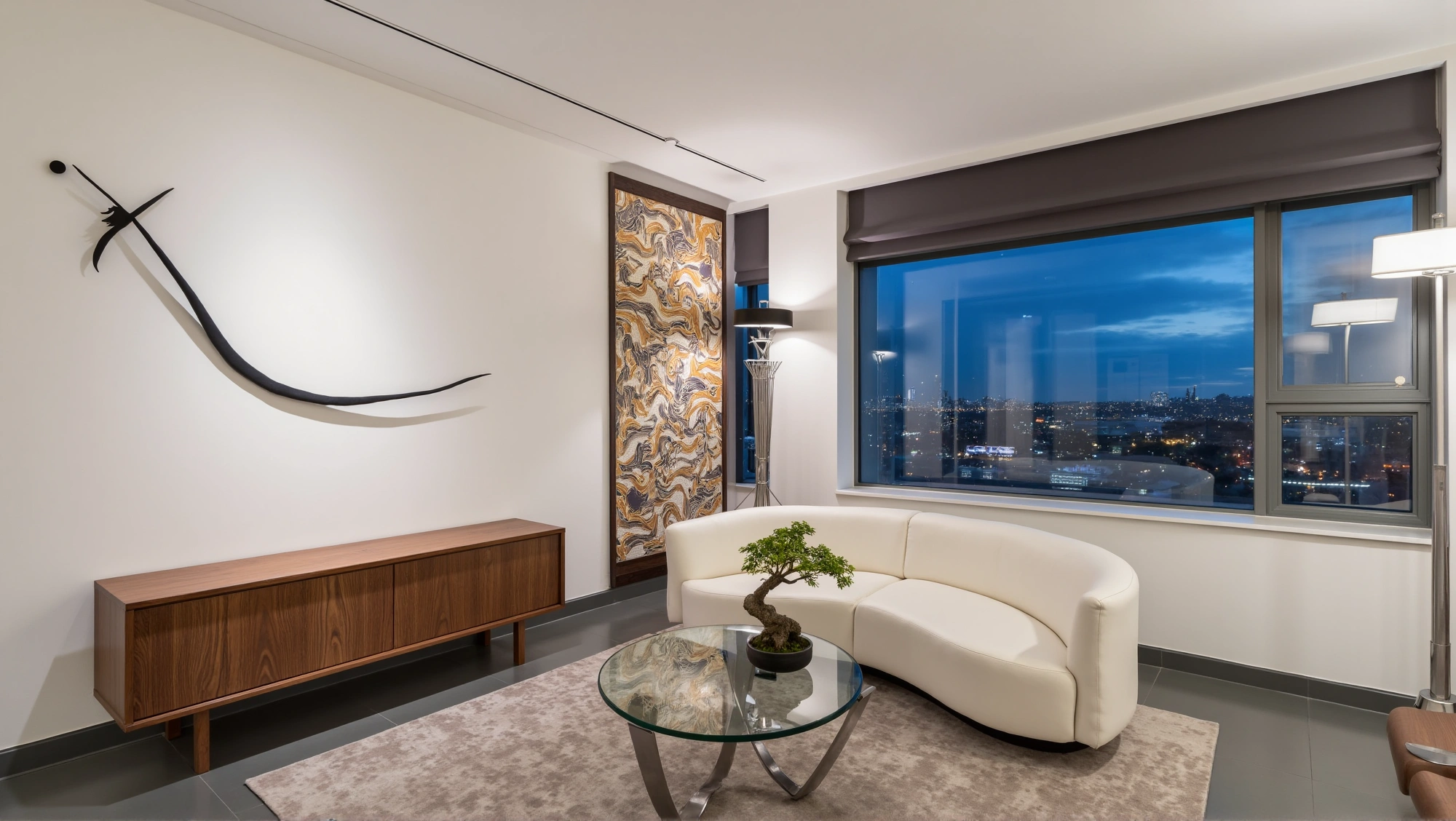 Elegance and Restraint Under Urban Skylines Living room 1