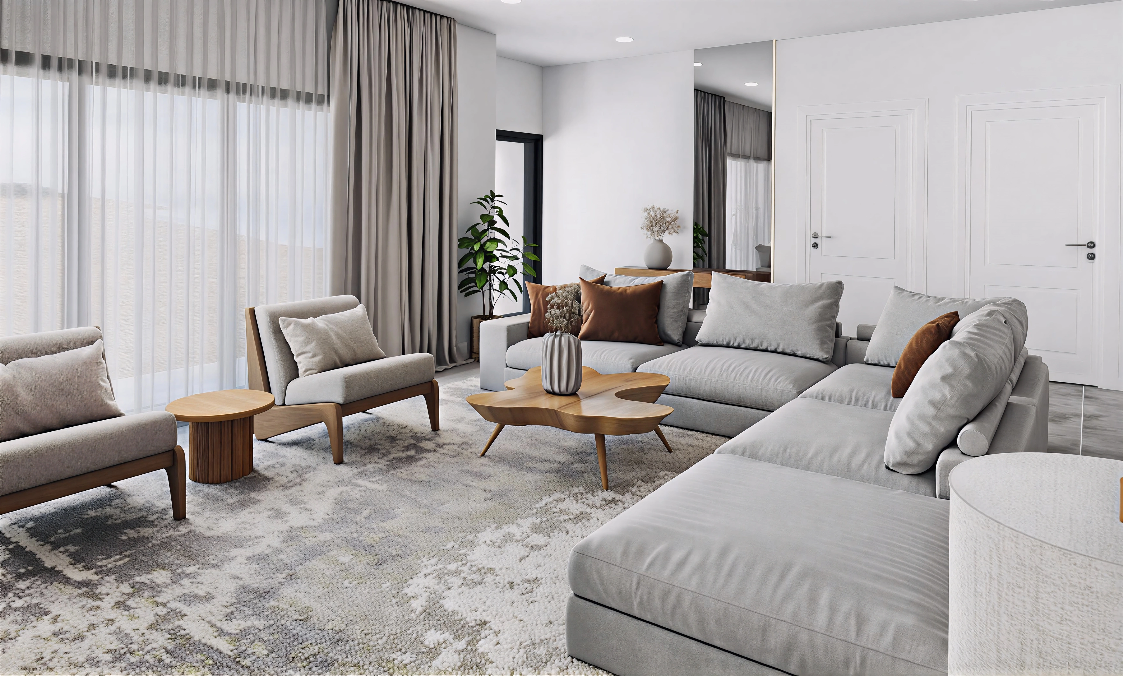 Modern Minimalist Warm Neutrals Living room 3