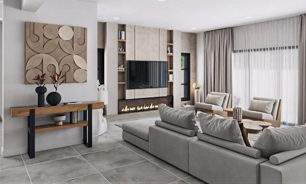 Modern Minimalist Warm Neutrals living-room