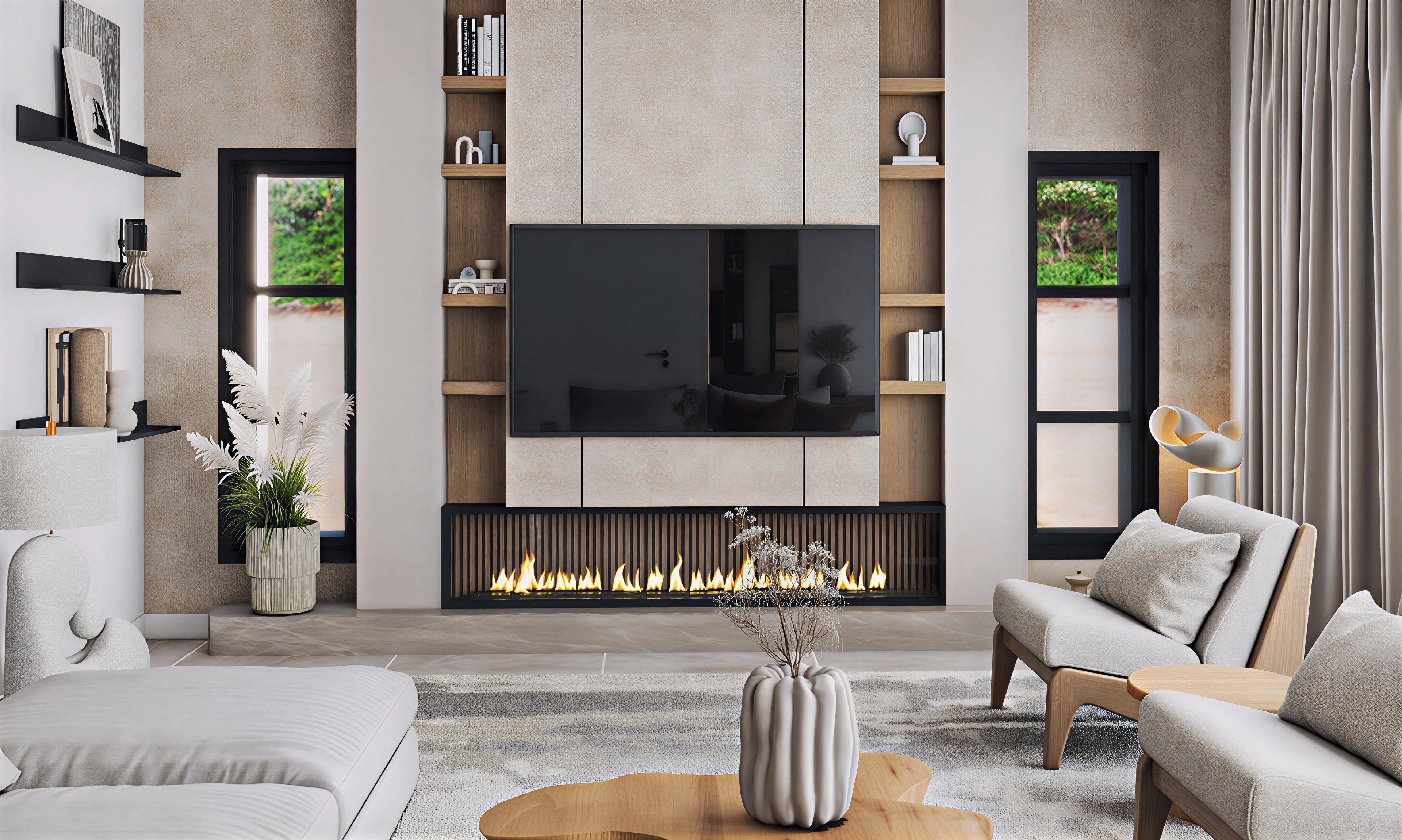 Modern Minimalist Warm Neutrals Living room 2