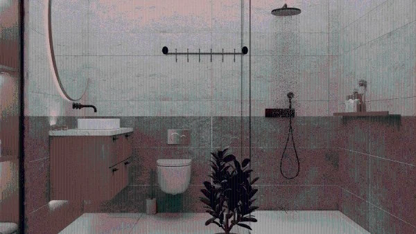 Modern Open-Concept Living & Dining Space bathroom