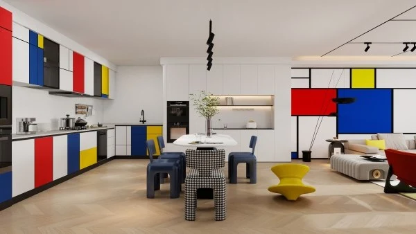 Geometric Color Clash Mondrian-Inspired Home dining-room