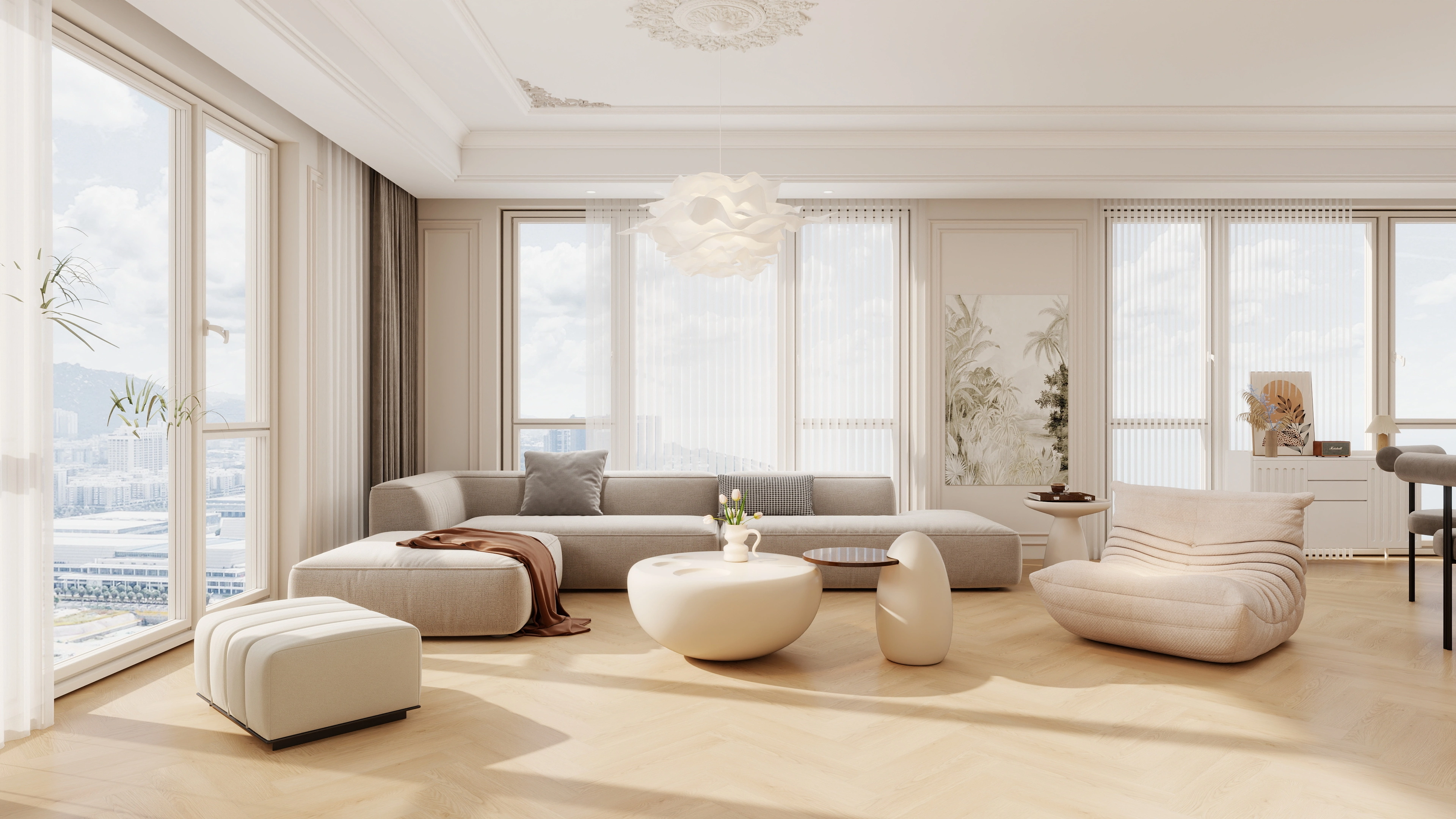 Cream-Colored Light Luxury, Elegant Home Realm Living room 1