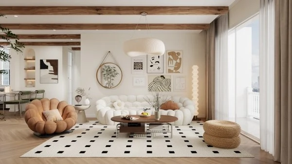 French Retro Healing Home Space living-room