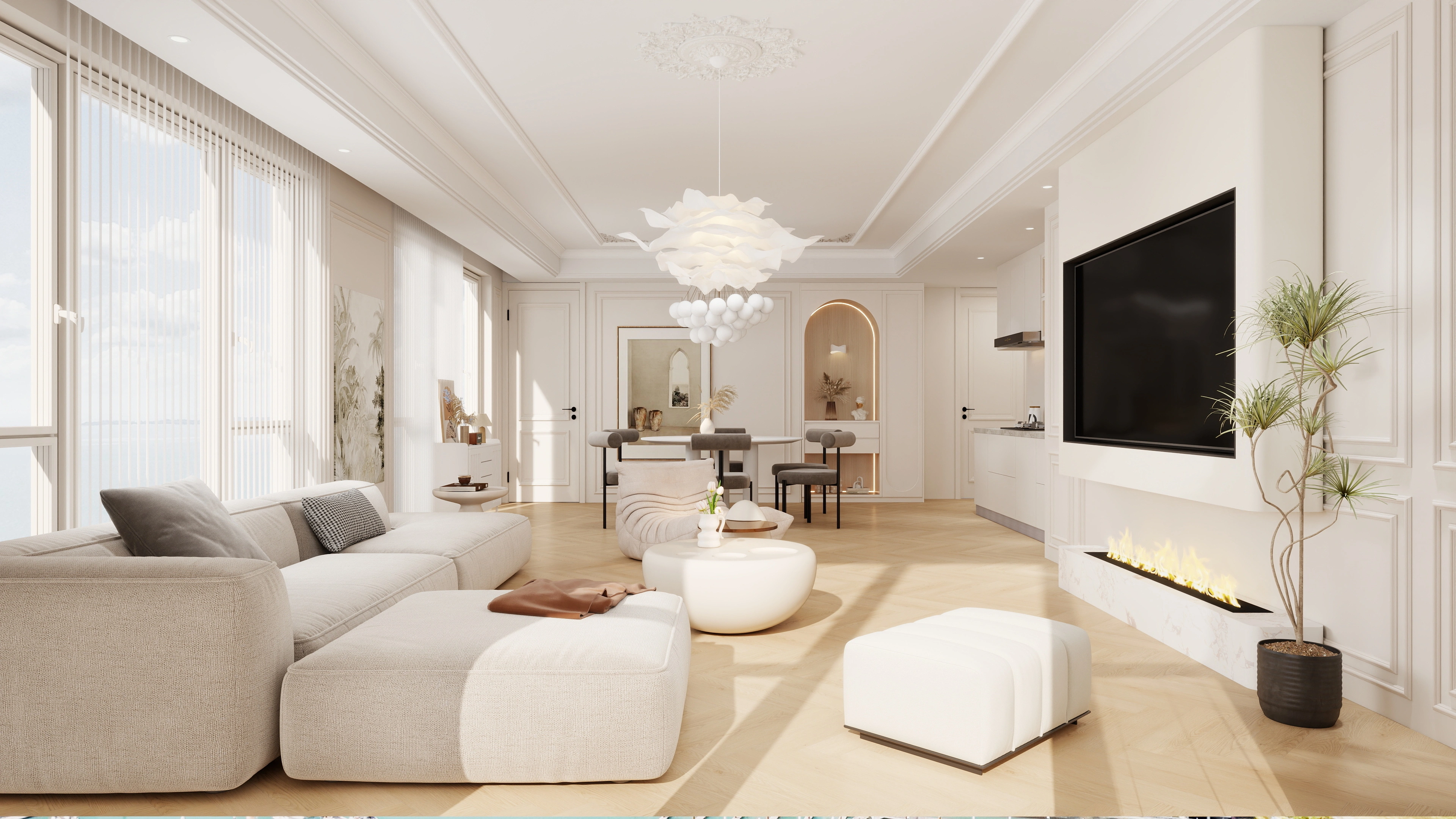 Cream-Colored Light Luxury, Elegant Home Realm Living room 2