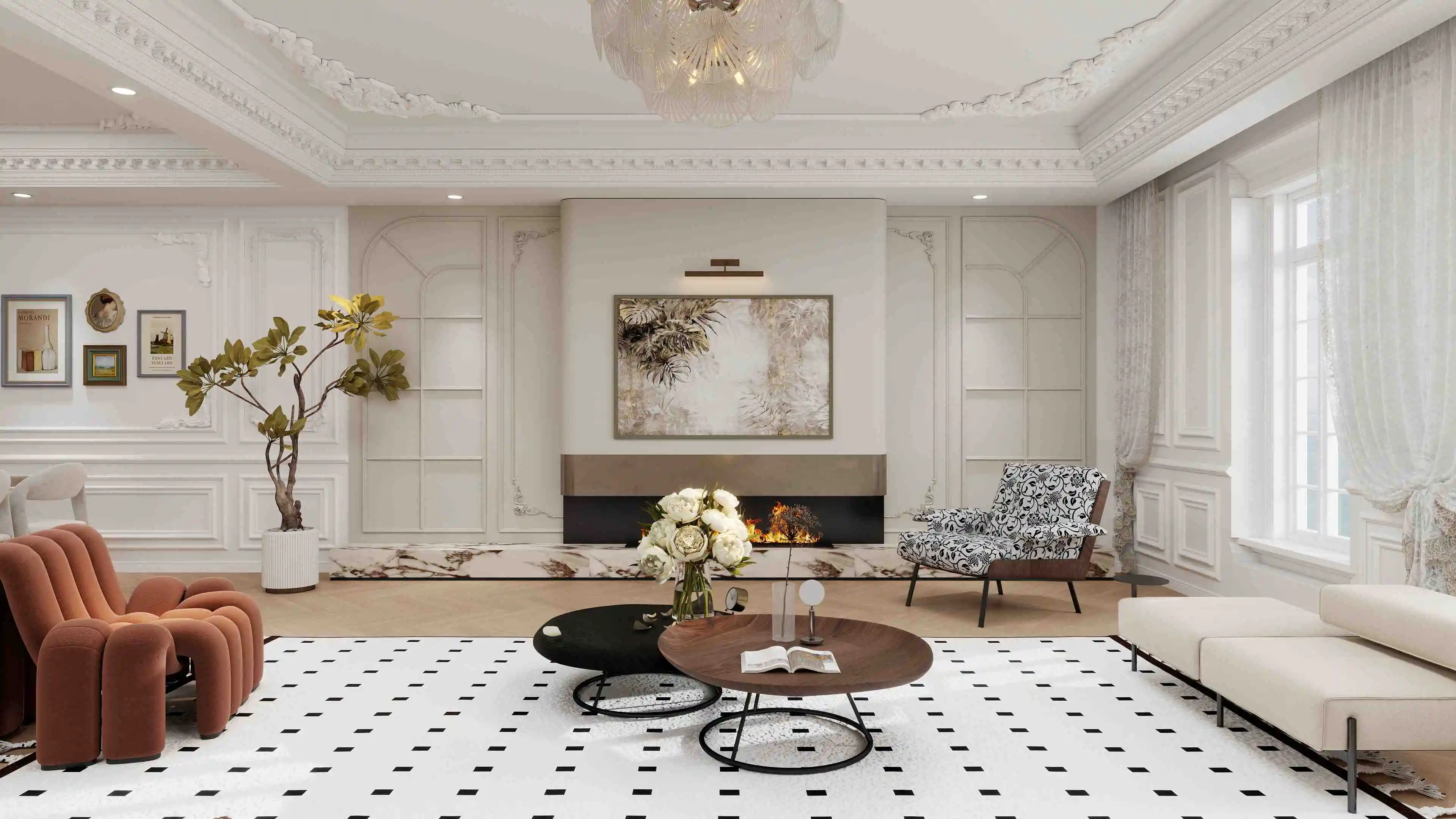 French Light Luxury Mansion living-room