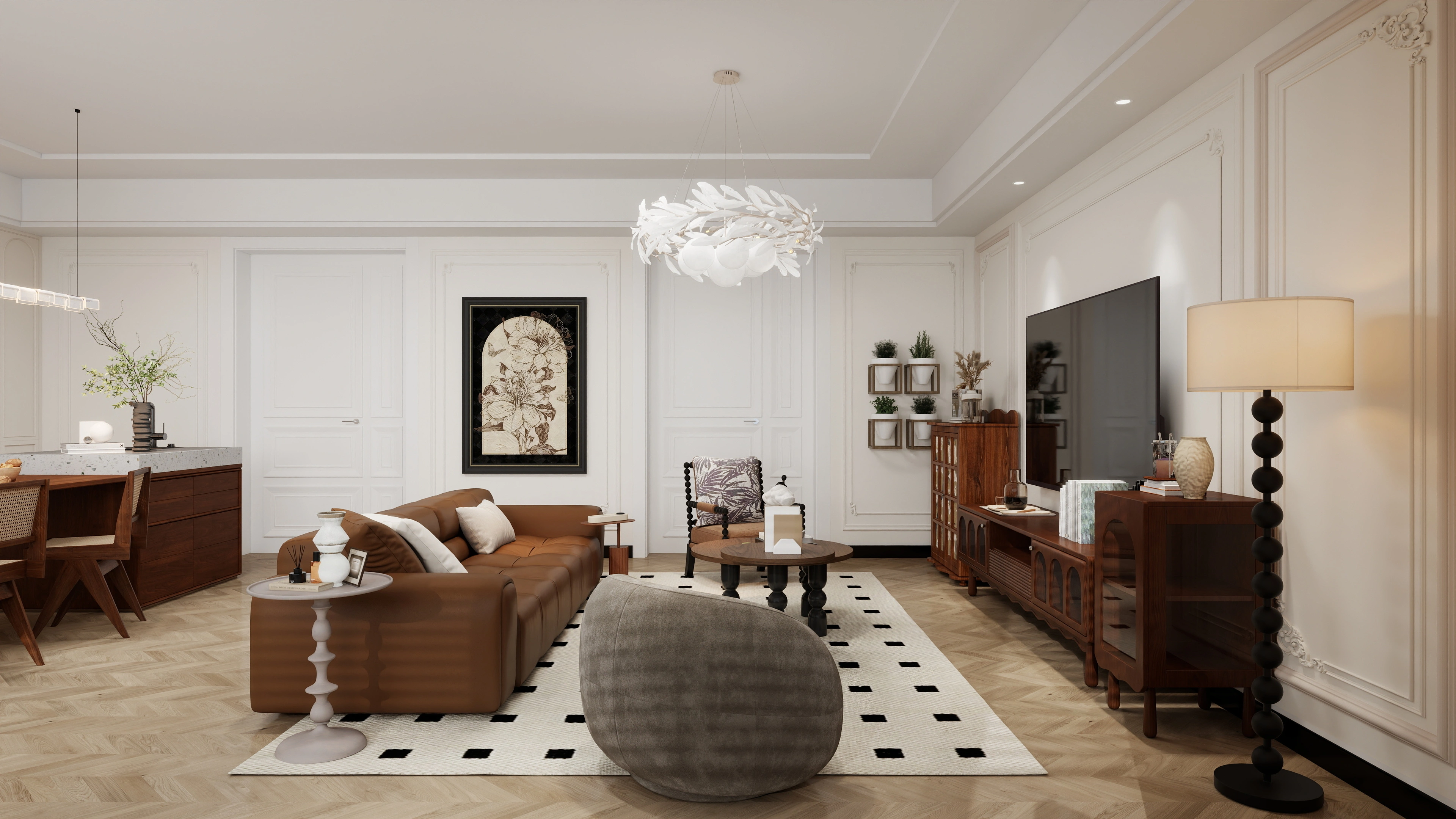 French Retro and Luxury Elegant Residence Living room 3