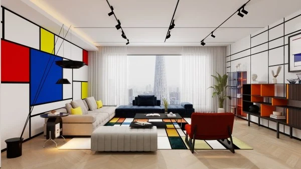 Geometric Color Clash Mondrian-Inspired Home living-room