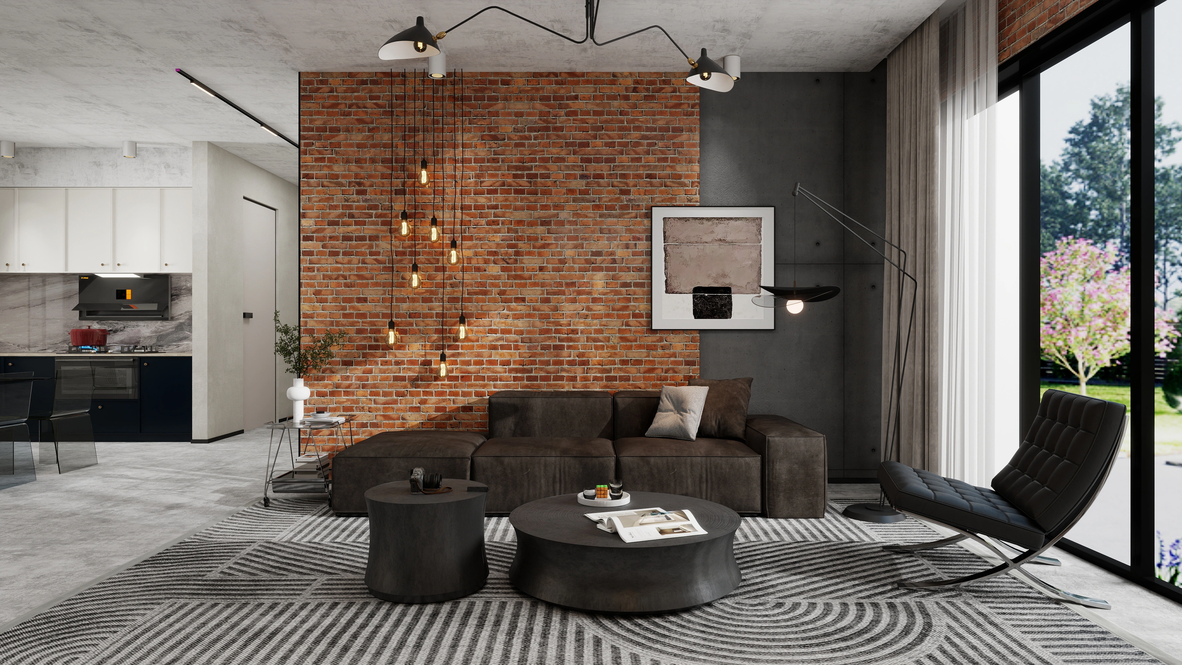 Industrial Minimalism Urban Textured Residence Living room 2