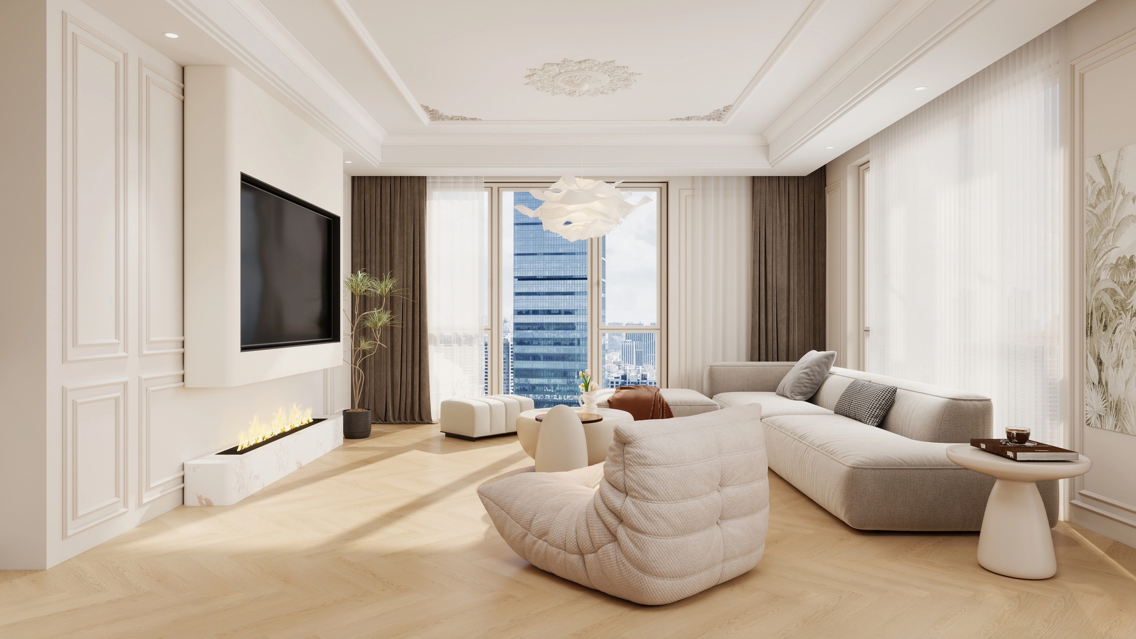 Cream-Colored Light Luxury, Elegant Home Realm Living room 3