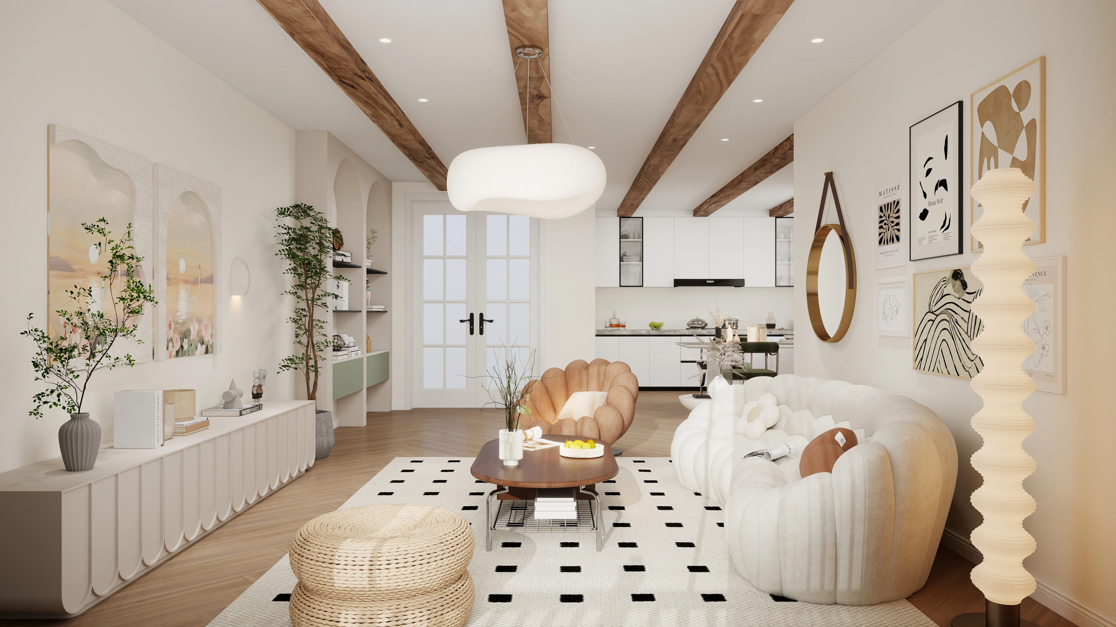 French Retro Healing Home Space Living room 4