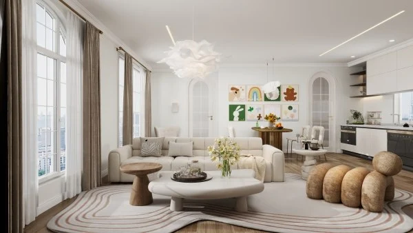 French Cream Style Residence with Playful Art