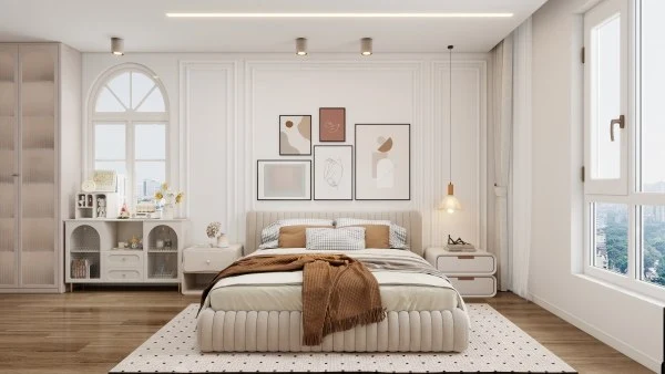 French Cream Style Residence with Playful Art bedroom