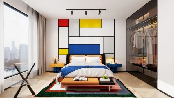 Geometric Color Clash Mondrian-Inspired Home bedroom