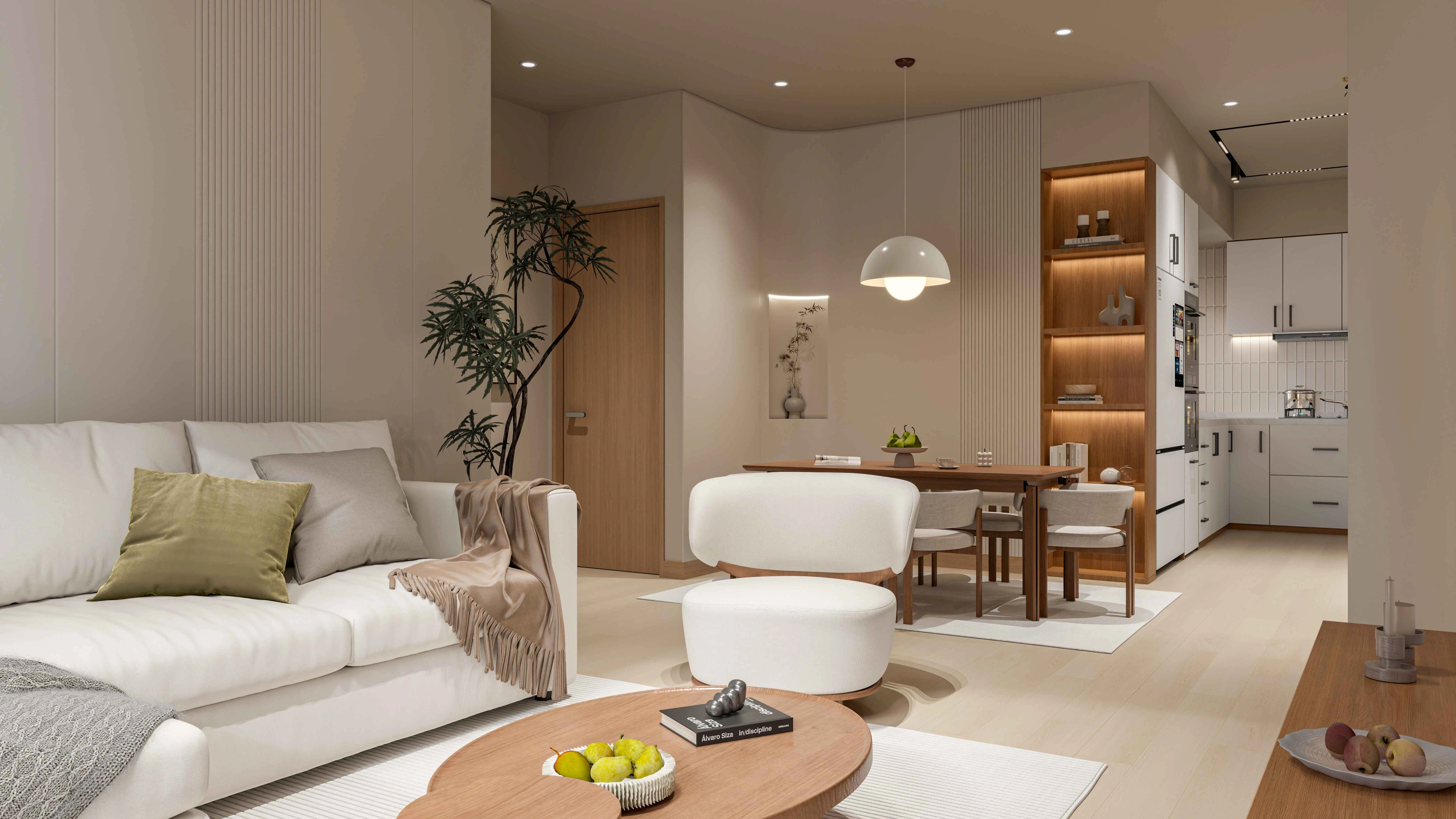 warm modern minimalistic interior design Living room 2